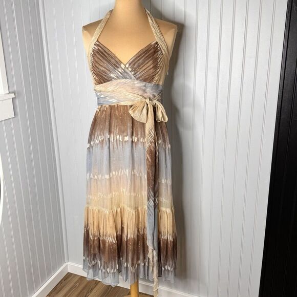 BCBG MaxAzria Sz 8 Silk Halter Dress Ombre Boho Prom Formal Tie Y2K Fairy A-Line - Picture 2 of 16